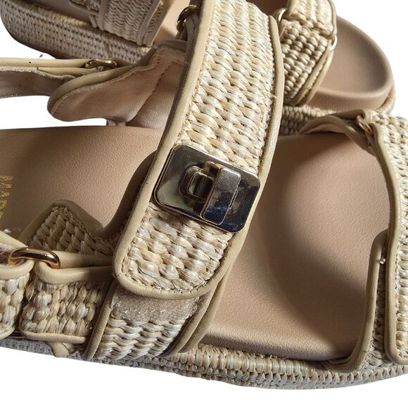 Steve Madden Bigmona Sandals 9 Natural Raffia Beige Woven Platform Vacation Boho - Picture 4 of 13
